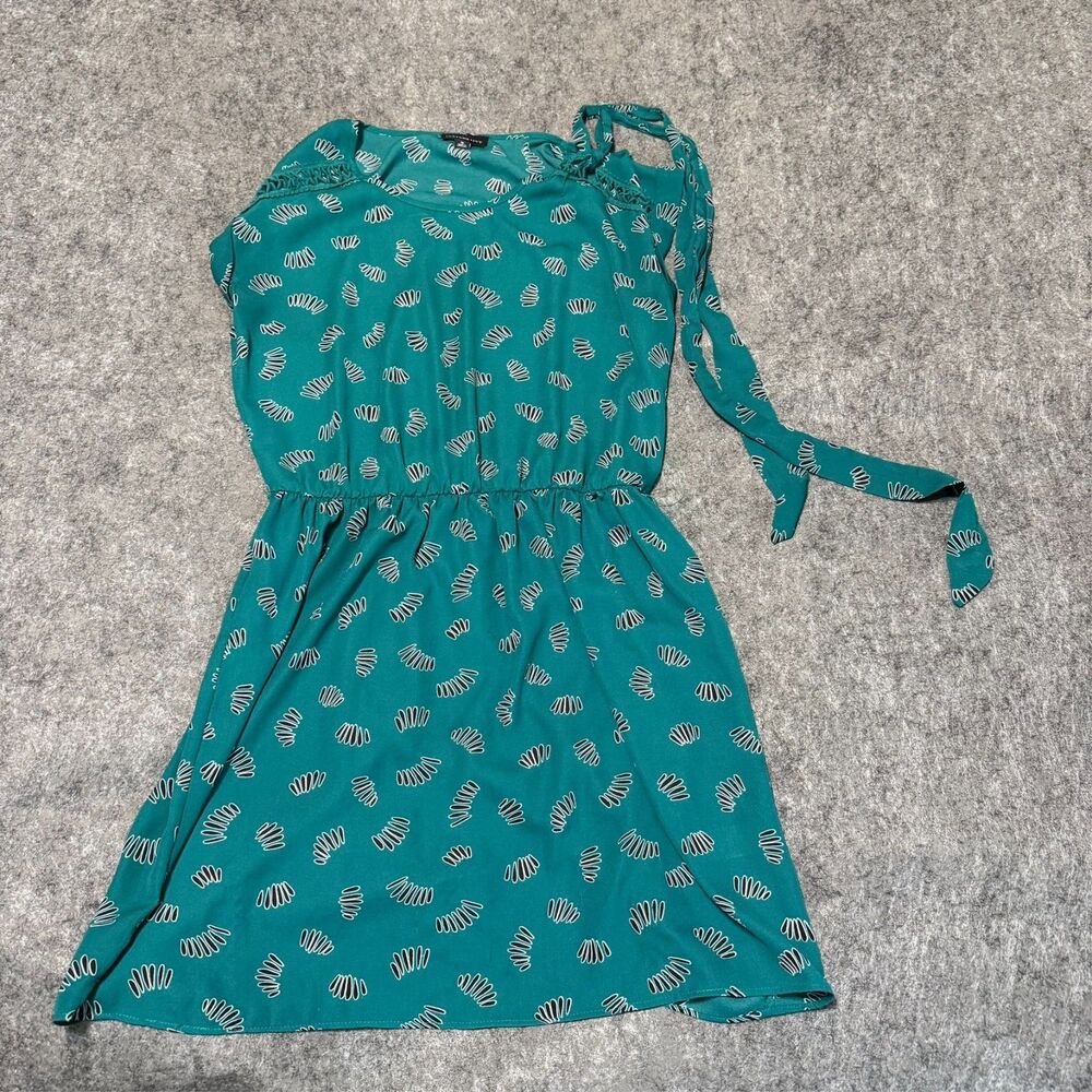Fortune Ivy Womens Mini Dress Size M Green Tie Shoulder Abstract Art Geometric